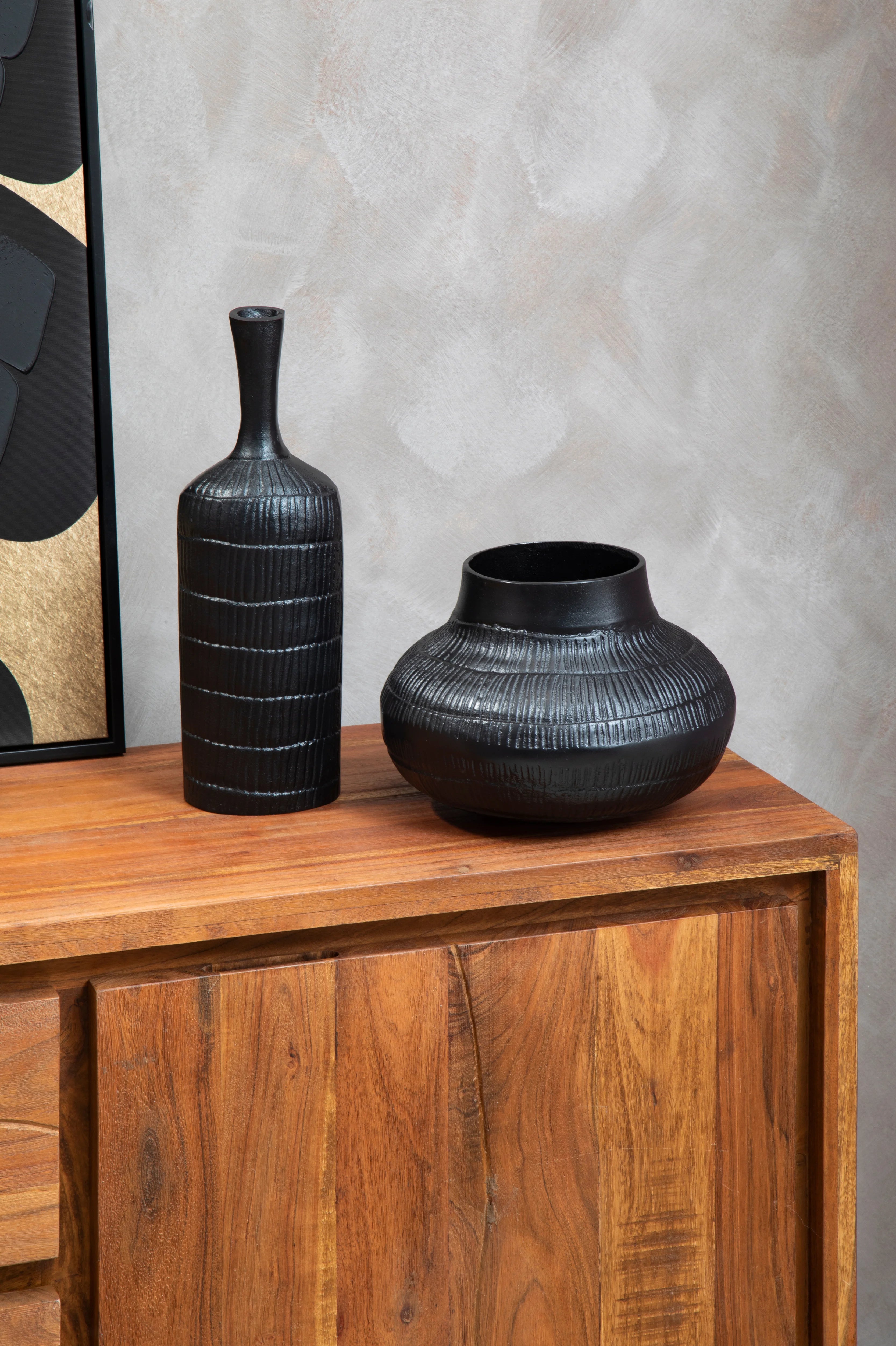 Alto Black Ribbed Sphere Vase | Small